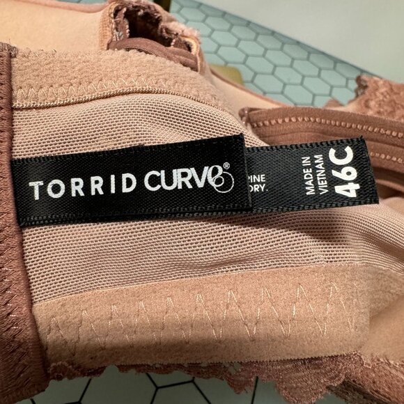 Torrid Curve Pushup Plunge XO Corset Bra 46C Blush Mauve Lace Underwire Padded - Picture 3 of 11